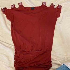Lupsona Red/Maroon Open Shoulder Mini Dress